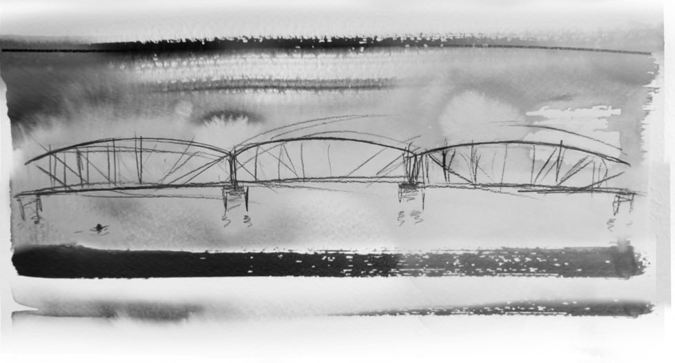 sketch of Eisenbahnbrücke Linz for an abstract tattoo by Agnes Hayden